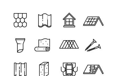 Roof, housetop construction materials, waterproofing thin vector icons