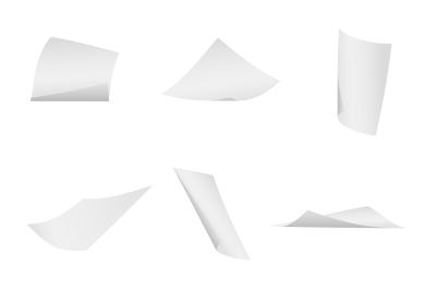Flying, falling office white paper sheets vector set