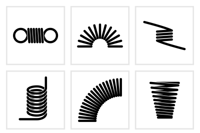 Metal spiral flexible wire elastic spring vector icons
