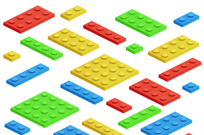 Isometric building block, toy kids bricks vector set