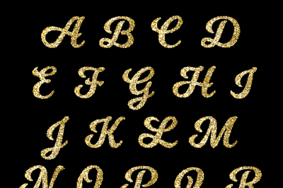 Golden glitter alphabet, gold font vector letters with sparkle effect