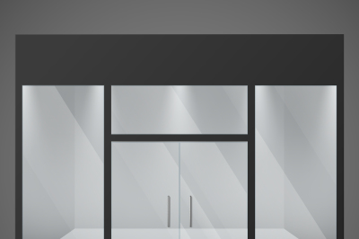 Empty fashion store, shop with big glass window and entrance vector il