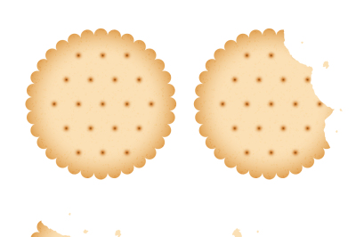 Bitten chip biscuit cookie, cracker vector set