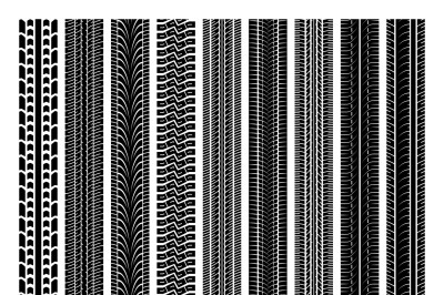 Seamless tire tracks, tread marks vector set