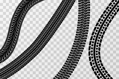 Different tire car and bike tracks isolated on checkered background - 