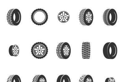 Tires, wheel disks auto service vector icons