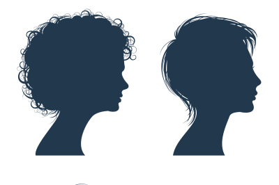 Woman head vector silhouettes, female face profiles, girl modern hairs