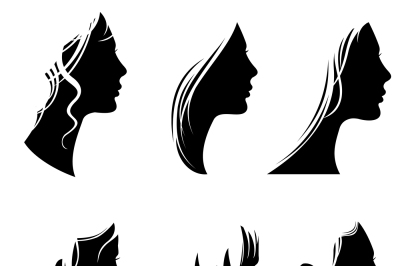 Beautiful woman portraits, fashion female faces, vector silhouette gir