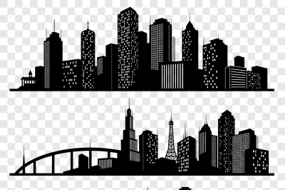 City building vector silhouettes&2C; urban vector skylines set