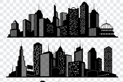 Cityscapes&2C; town skyline buildings&2C; big city silhouettes vector set