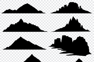 Mountain ranges black vector silhouettes set&2C; overlook hiking landscap