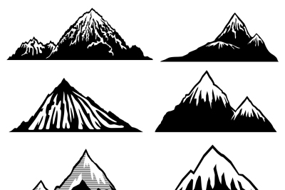 Highlands&2C; mountains vector silhouettes with snow capped peaks and hil