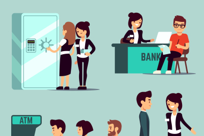 People in the bank, vector banking service, business concept