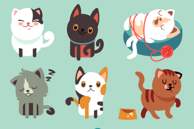 Cute cartoon cats&2C; funny playful kittens vector set