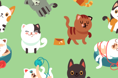 Cartoon cats&2C; kitten vector seamless background