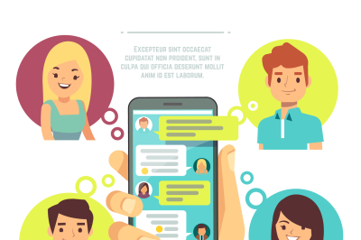 Hand holding smartphone with online chat with friends. mobile chat, so