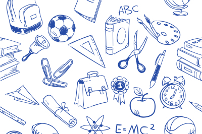 Back to school, education vector doodles, pencil drawing seamless patt