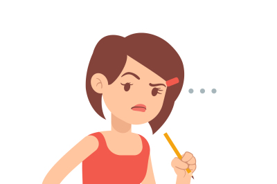 Crazy worried young woman student in panic on exam vector illustration