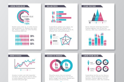 Vector business infographic brochure pages with demographics icons, ch