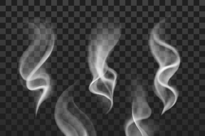 Transparent steam&2C; cigarette smoke waves&2C; fog texture vector set