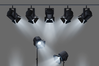 Lighted stage with studio spotlights vector illustration