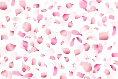 Flying pink japan sakura, cherry or rosa petals vector seamless romanc