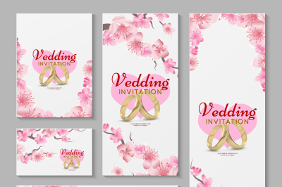 Vector greeting and wedding invitation cards with japanese sakura&2C; che