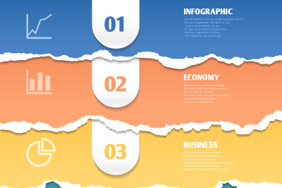 Colored stripes of torn paper&2C; vector infographic template with text a