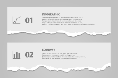 Torn paper sheets with numbers&2C; infographic icons&2C; paper banners with 