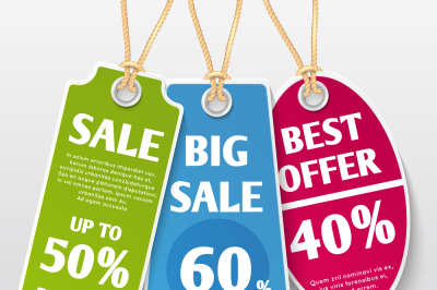 Price tags&2C; stickers&2C; sale labels with discount offers vector template