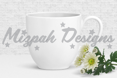 White Blank Mug Mock up Coffee Mug Cup Chrysanthemum Daisy Flower Mock