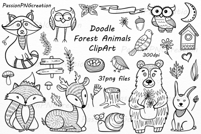 Doodle Forest Animals ClipArt