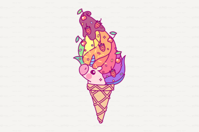 vector Cute rainbow unicorn ice cream cone
