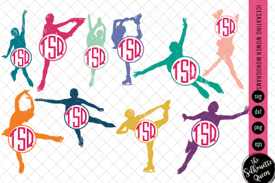 Ice Skating Svg Monogram, Circle Frames, Cuttable Design, Cut files, S