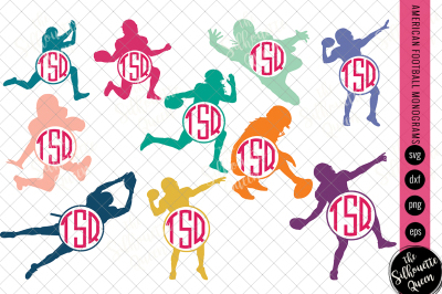 Football Svg Monogram&2C; Circle Frames&2C; Cuttable Design&2C; Cut files&2C; Silh