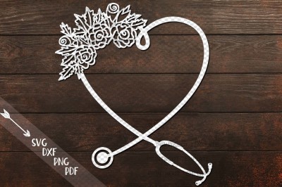 Floral Medical Nurse Stethoscope laser paper cut DIY file