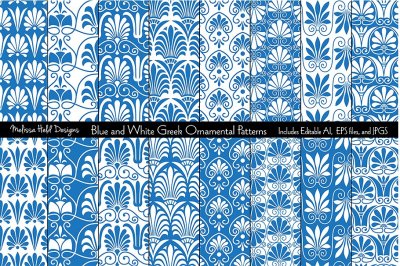 Blue White Greek Ornamental Patterns