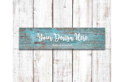 Farmhouse Blue Wooden Sign Mockup&2C; Rustic Stencil Wood Sign