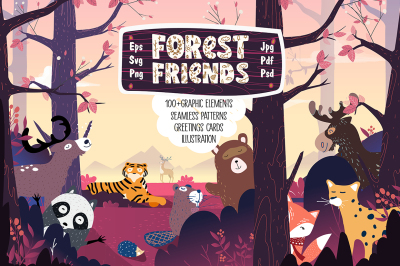 Forest Friends: patterns, cards, illustrations, elements