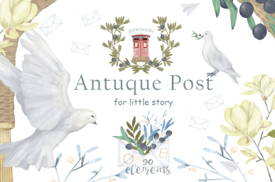 Antique Post. Digital set for wedding design
