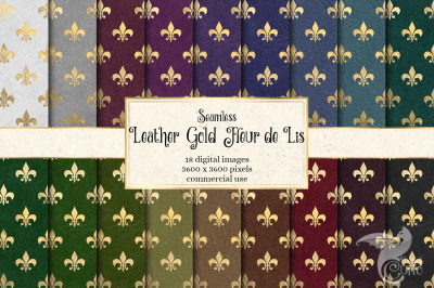 Leather Gold Fleur de Lis Digital Paper