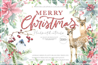Merry Christmas Watercolor Graphics clipart