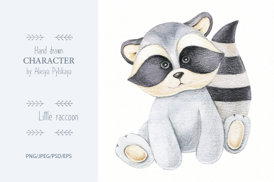 Little Raccoon - Hand drawn pencils illustration