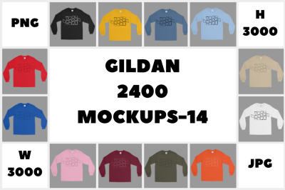 MEGA BUNDLE Gildan 2400 Long Sleeve T-Shirt Mockups - 14