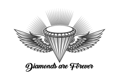 Diamond with Wings Engraving Illustration