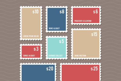 Blank postage stamps in different sizes and vintage postmarks vector s