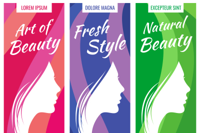 Abstract vector banners for beauty and cosmetic salon set with beautif