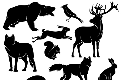 Vector forest animals for wood design. Zoology collection