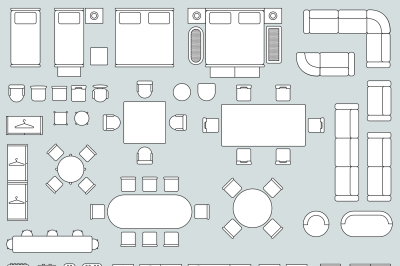 Top view interior with line furniture icons vector set