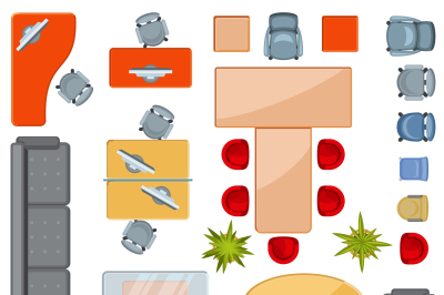 Top view interior furniture icons flat vector icons